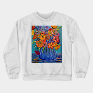 A lovely boutique of abstract bright and vibrant l flowers in a tall glass vase Crewneck Sweatshirt